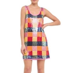 Endless Rose Check Sequin Minidress (Size S/M)
